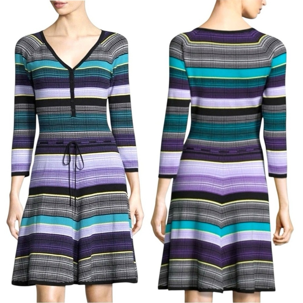 Diane Von Furstenberg DVF Striped Carrigan Silk Knit Sweater Dress Size L